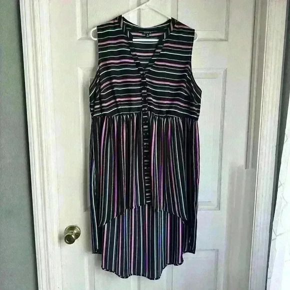 Torrid Lexie Georgette Tunic Tank Black White Purple Green Striped - Picture 1 of 6